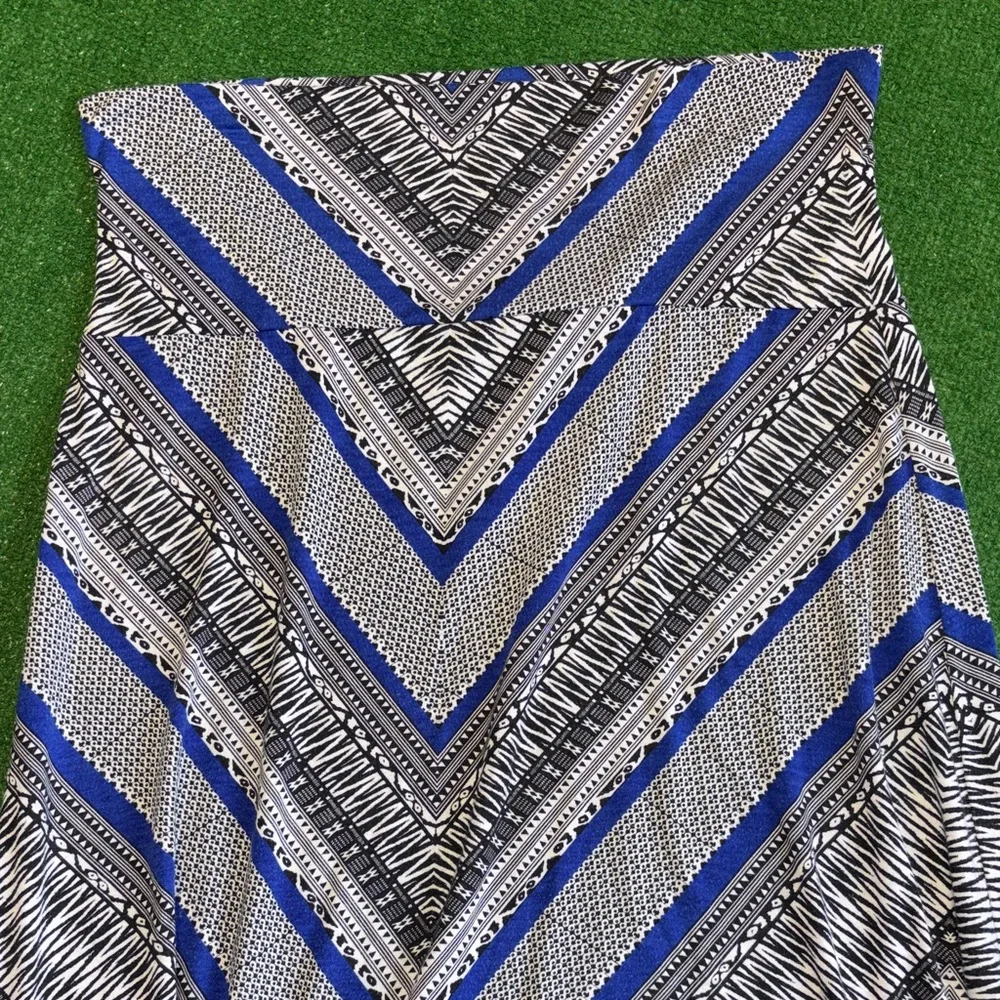 Stretch Long Blue and Black Patterned Women's Skirt